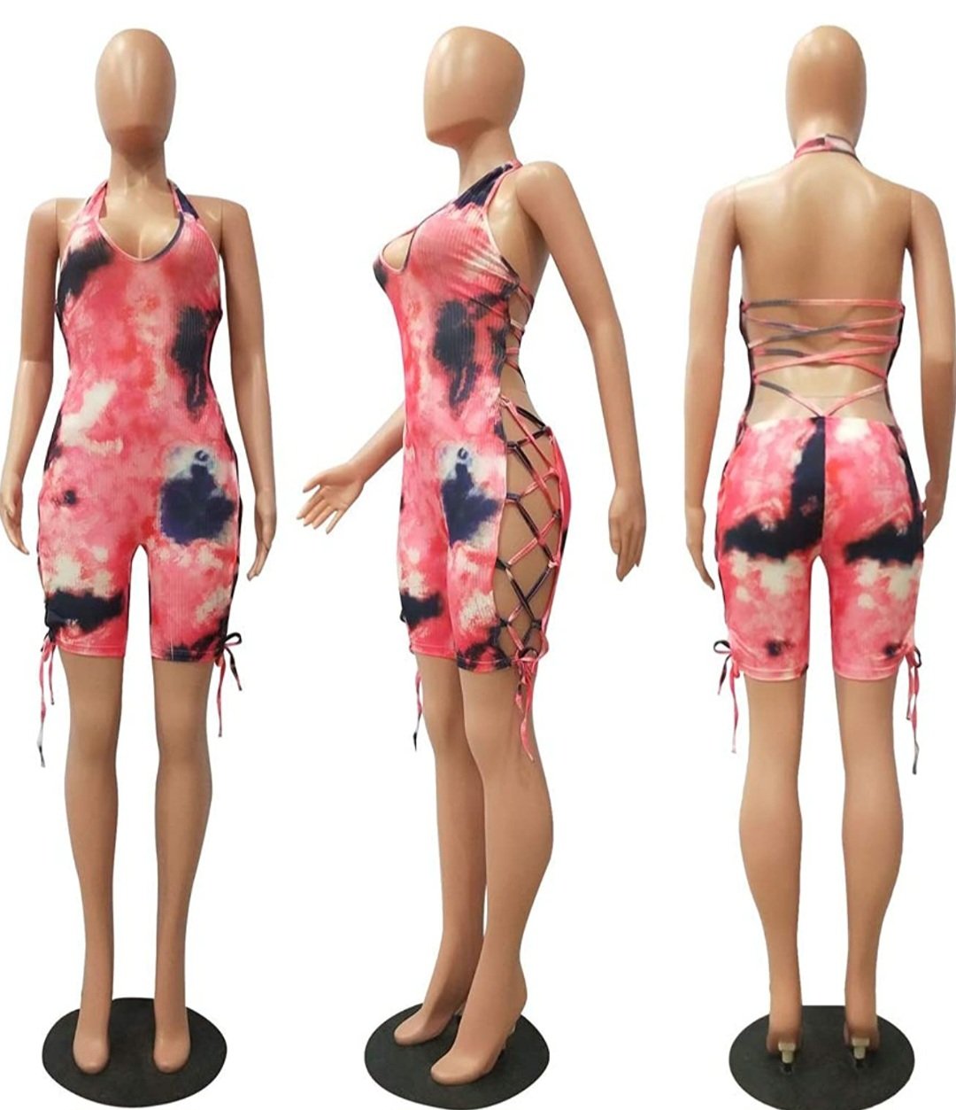 Image of Tye Dye Lace Up Romper