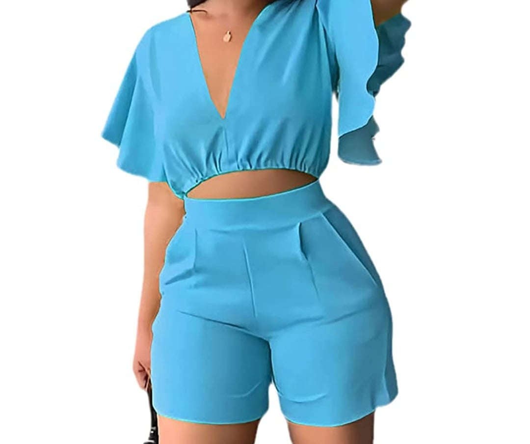 Image of Two Piece Ruffle Sleeve Short Sets