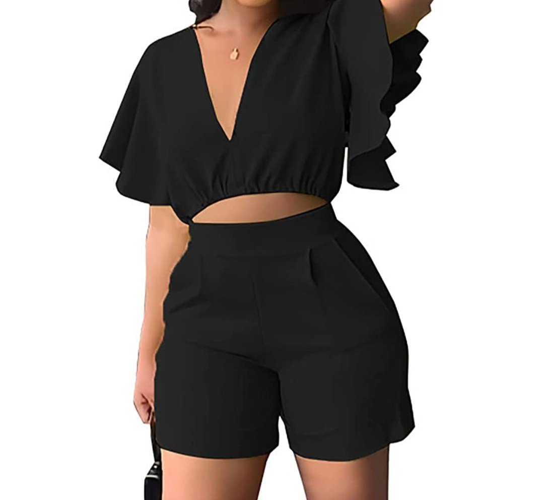 Image of Two Piece Ruffle Sleeve Short Sets