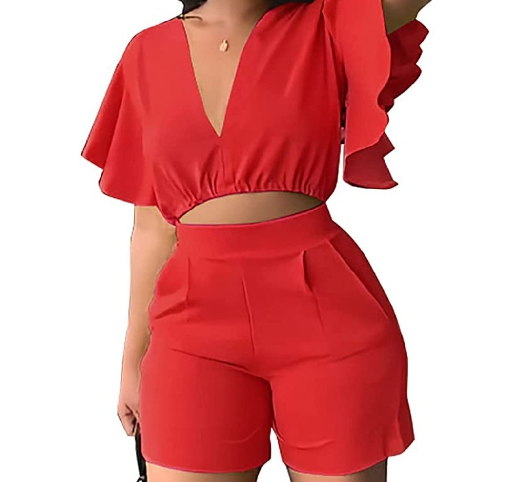 Image of Two Piece Ruffle Sleeve Short Sets