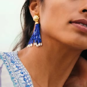 Vintage Shell & Royal Blue Tassel