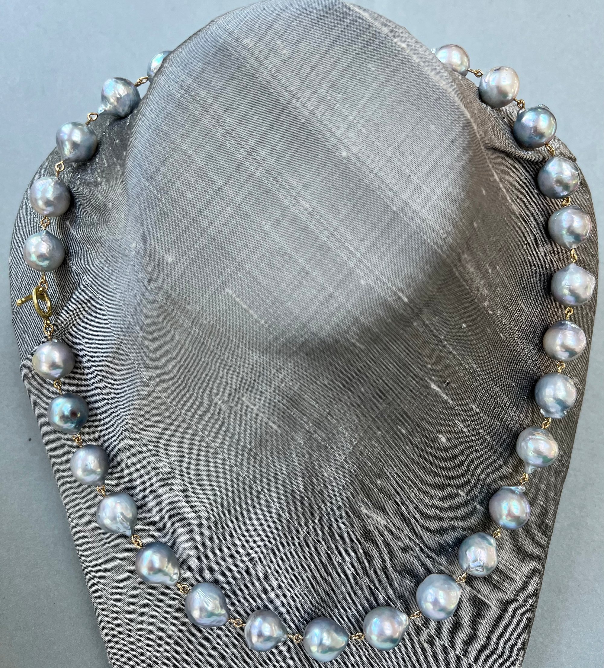 Blue Akoya Pearl Necklace 18k Links Mimi Favre Studio