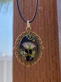 Image 1 of Vintage Inspired Necklace. Real Flowers. Purple, Blue, and Yellow.