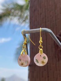 Image 1 of Handmade with Real Flowers. Light Pink Dangle Earrings. Mini. 