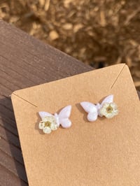 Image 3 of Handmade with Real Flowers. Butterfly Earrings. Pink. Mini