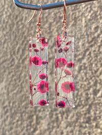 Image 2 of Handmade Dangle Earrings with Real Flowers. Pink. 