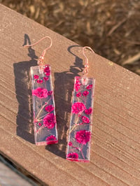 Image 1 of Handmade Dangle Earrings with Real Flowers. Pink. 