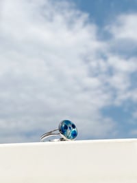 Image 2 of Handmade Silver Adjustable Ring. Real Pressed Flowers. Blue