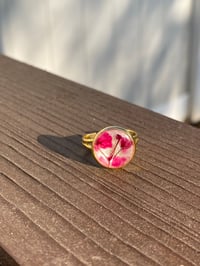 Image 2 of Handmade Adjustable Ring. Real Pressed Flowers. Pink