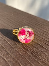 Image 3 of Handmade Adjustable Ring. Real Pressed Flowers. Pink