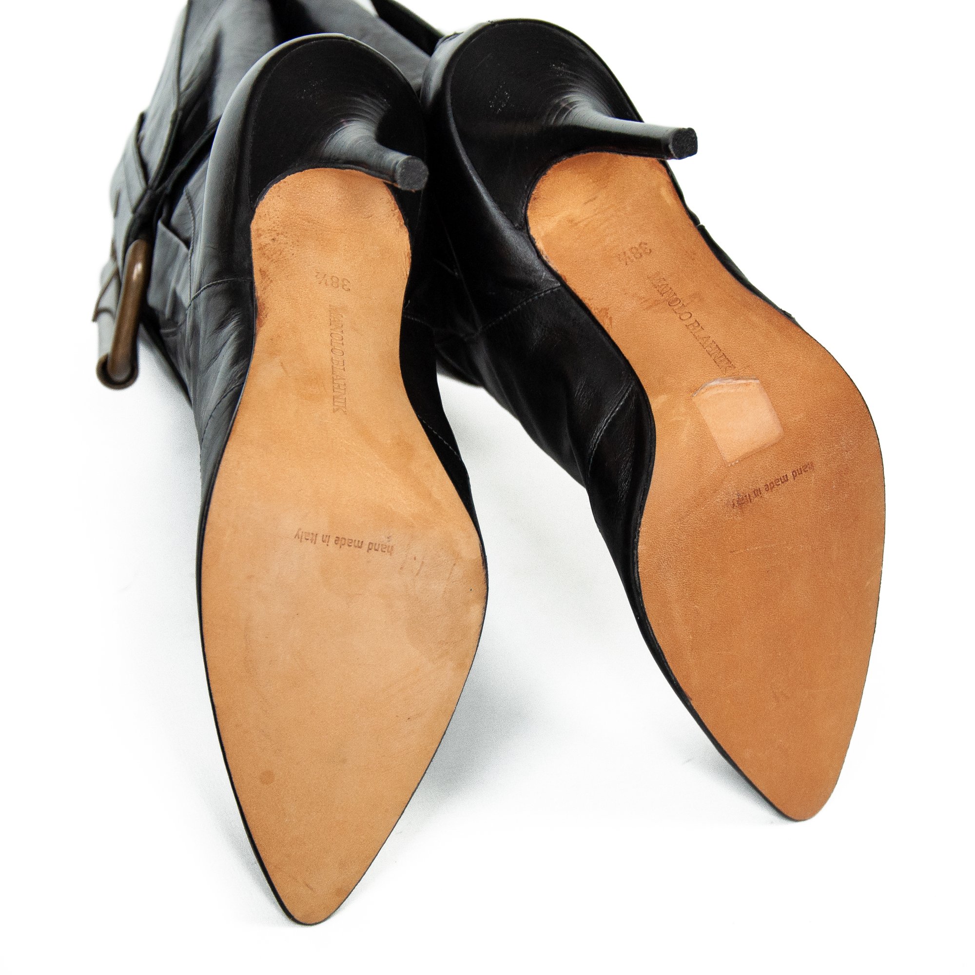 Image of Manolo Blahnik Black Leather Pointed Ankle Boots