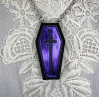 Image 1 of Mini Gris Gris Black and Purple Coffin Necklace for Good Luck by Ugly Shyla 