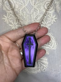 Image 2 of Mini Gris Gris Black and Purple Coffin Necklace for Good Luck by Ugly Shyla 