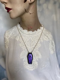 Image 3 of Mini Gris Gris Black and Purple Coffin Necklace for Good Luck by Ugly Shyla 