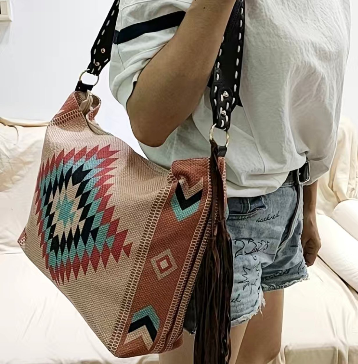 Image of Aztec and tassles bag