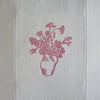 Block printed Jug of Flowers on Antique Linen - Pink