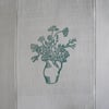 Block printed Jug of Flowers on Antique Linen - Green