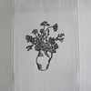 Block printed Jug of Flowers on Antique Linen - Grey