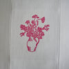 Single - Block printed Jug of Flowers on Antique Linen - Red