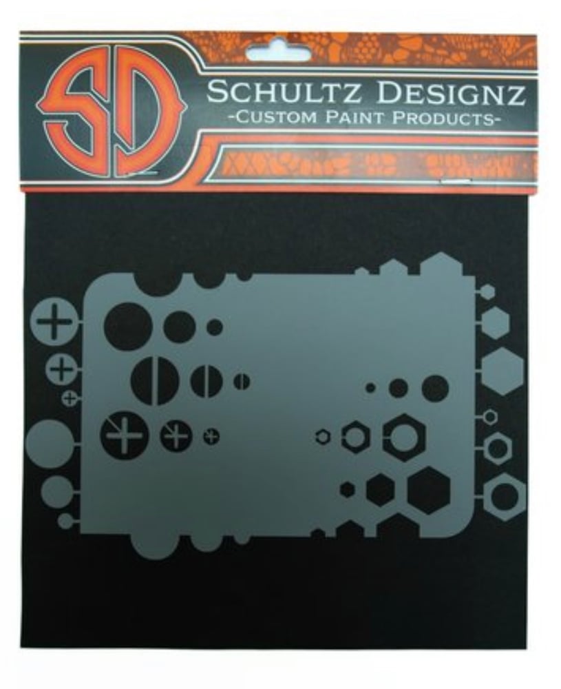 NUTS & BOLTS MYLAR STENCIL / PAINTHUFFER METALFLAKE