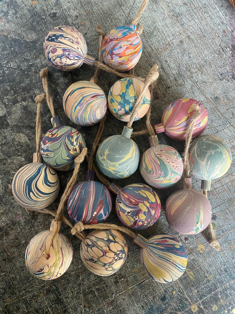 Image of Hand Marbled Wooden Bauble decorations // Lucky Dip