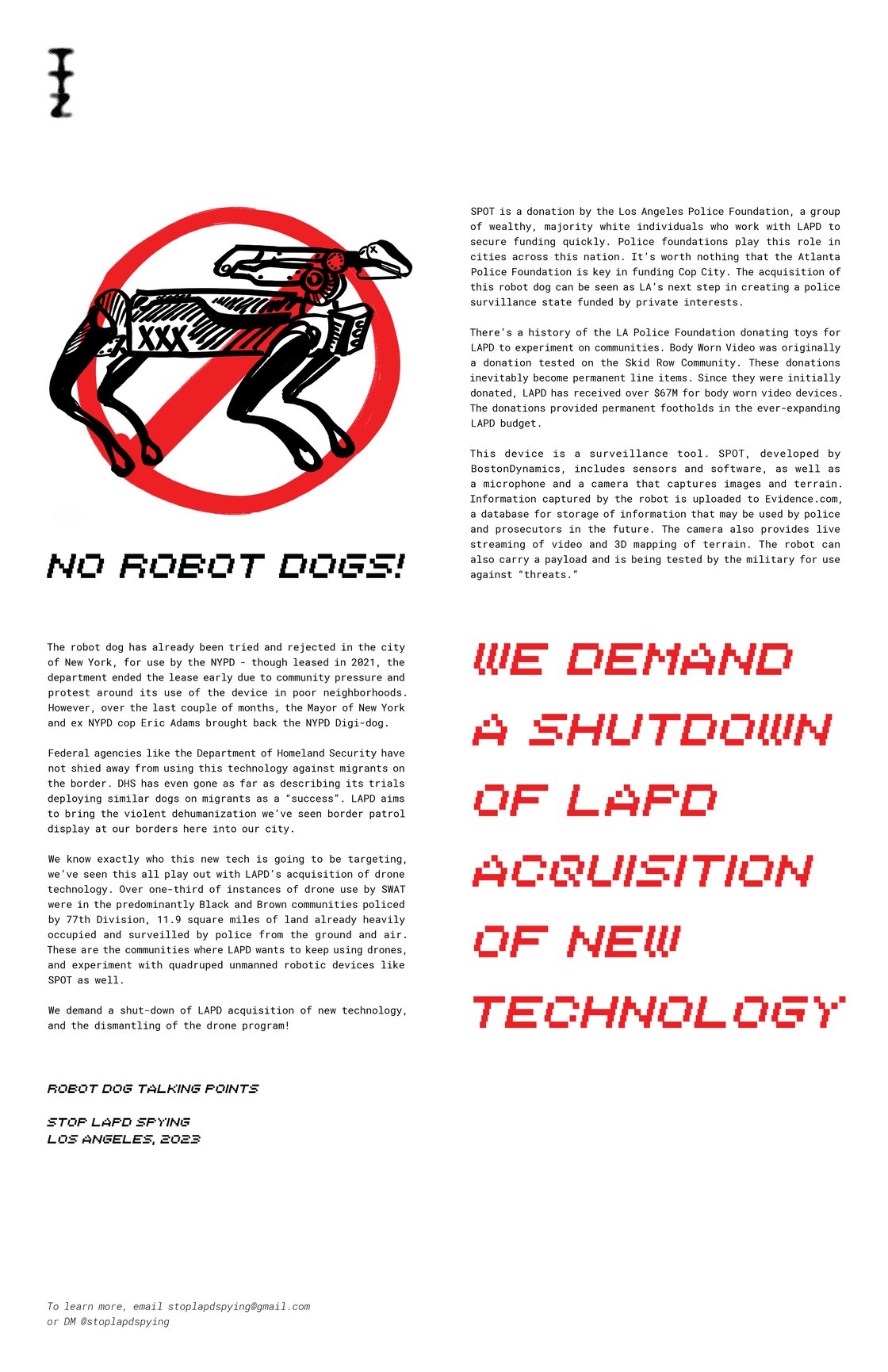Image of NO ROBOT DOGS - Fundraiser for Stop LAPD Spying