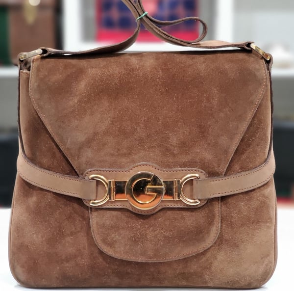 Image of Vtg. Gucci Brown Suede Handbag 
