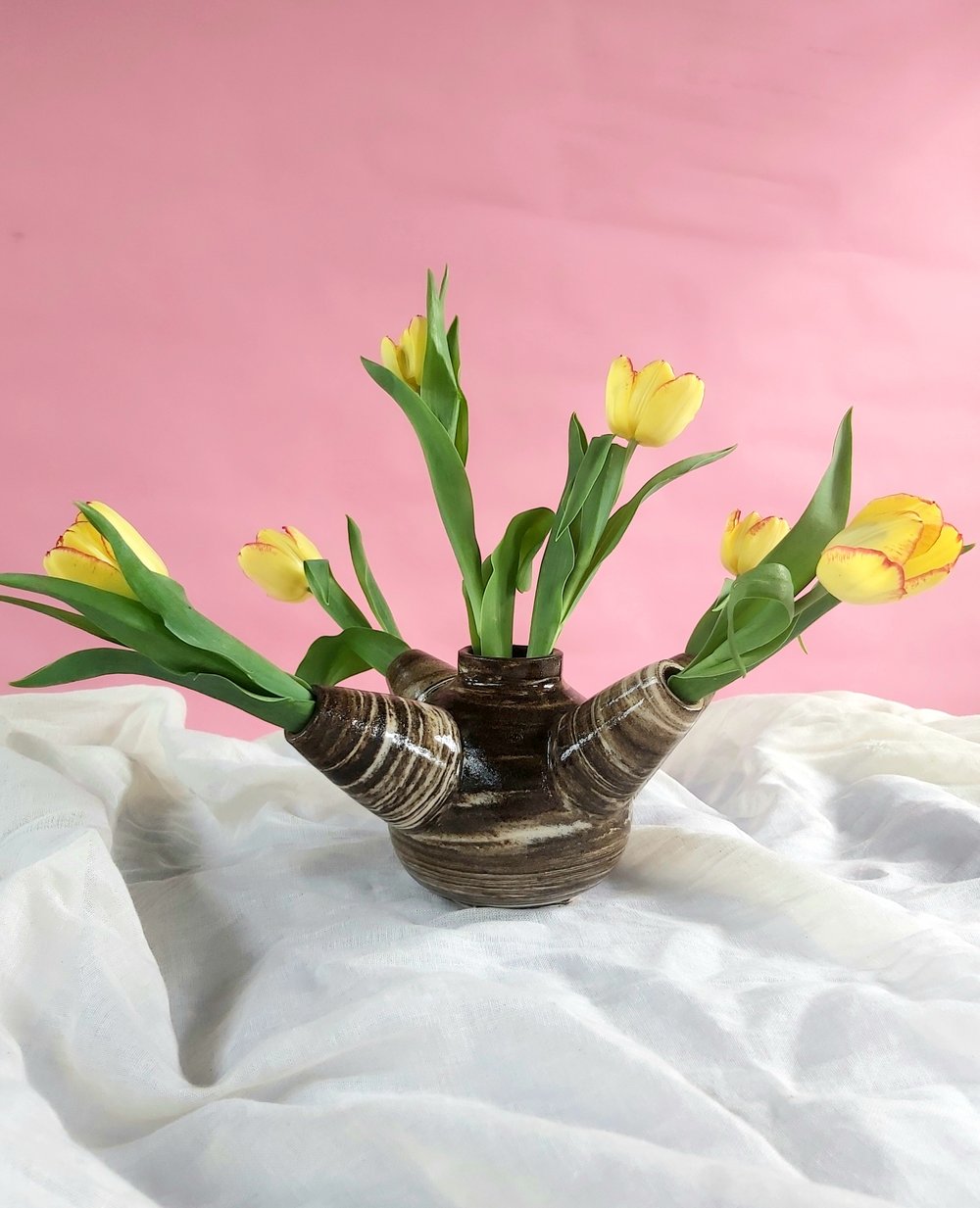 Image of Black and White Agateware Tulipiere