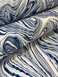 Image 5 of Marbled Paper #79 'Delft Blue Abstract' spanish ripple on white base paper