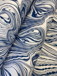 Image 2 of Marbled Paper #79 'Delft Blue Abstract' spanish ripple on white base paper