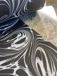 Image 3 of Marbled Paper #38 'White Fantasy vein' on Black paper