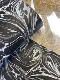 Image 1 of Marbled Paper #38 'White Fantasy vein' on Black paper