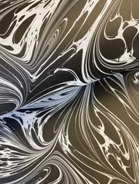 Image 2 of Marbled Paper #38 'White Fantasy vein' on Black paper