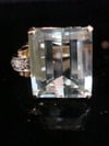 RETRO 18CT NATURAL AQUAMARINE 17ct AND DIAMOND TANK COCKTAIL RING 11.5G