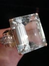 RETRO 18CT NATURAL AQUAMARINE 17ct AND DIAMOND TANK COCKTAIL RING 11.5G