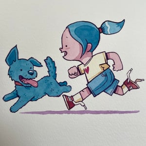 Image of Girl & Dog Running
