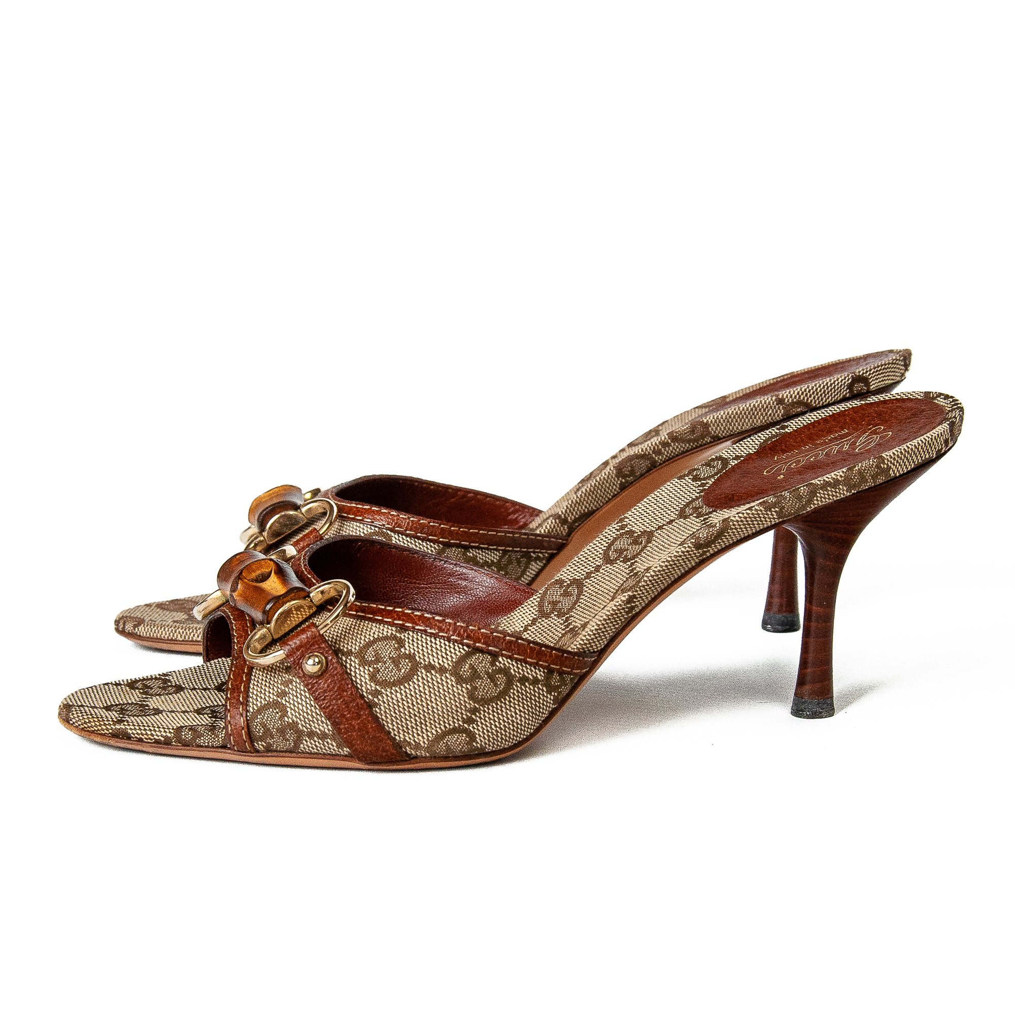 Image of Gucci Monogram Horsebit Bamboo High Heels