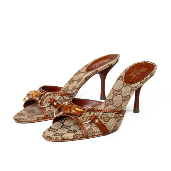 Image of Gucci Monogram Horsebit Bamboo High Heels