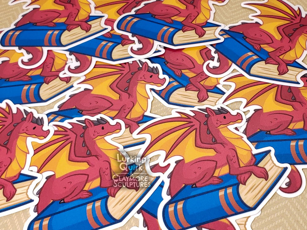 Red Dragon on a Blue Book - 3 inch Vinyl Sticker