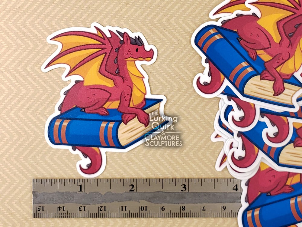 Red Dragon on a Blue Book - 3 inch Vinyl Sticker
