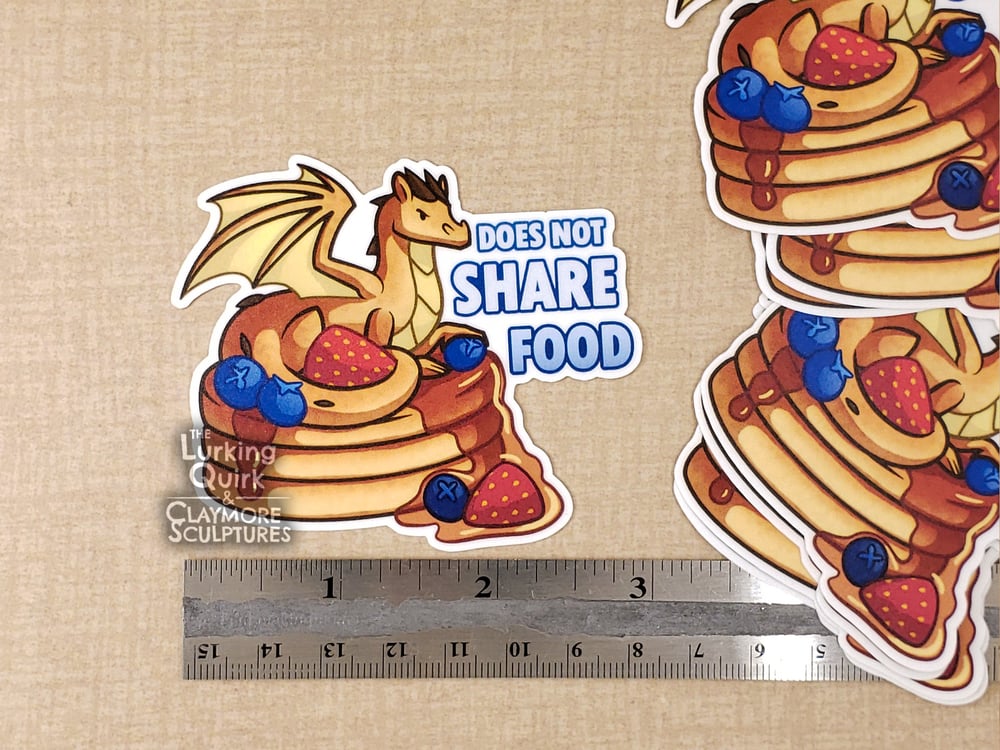 Pancake Dragon -Does NOT Share Food - 3 inch Vinyl Sticker