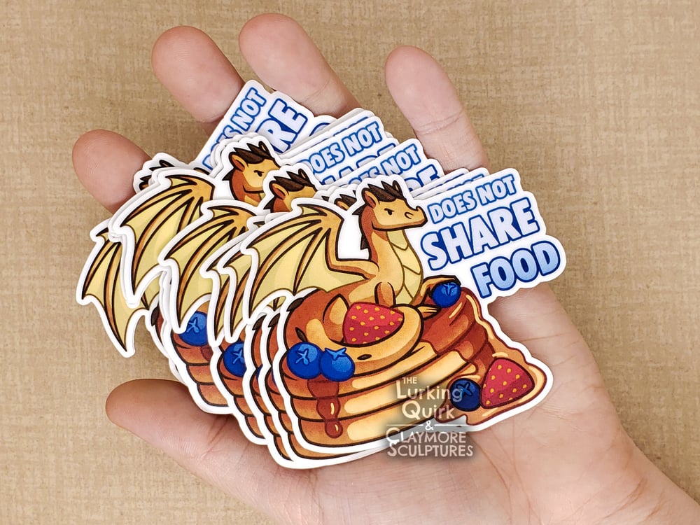 Pancake Dragon -Does NOT Share Food - 3 inch Vinyl Sticker