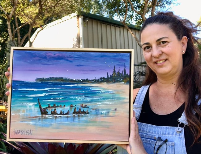 Original Art 'Dicky Beach with SS Dicky Wreck' Night View | Sarah