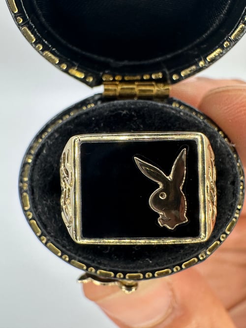Image of Rare Solid 9K Gold Vintage Playboy Onyx Ring (Rectangular)