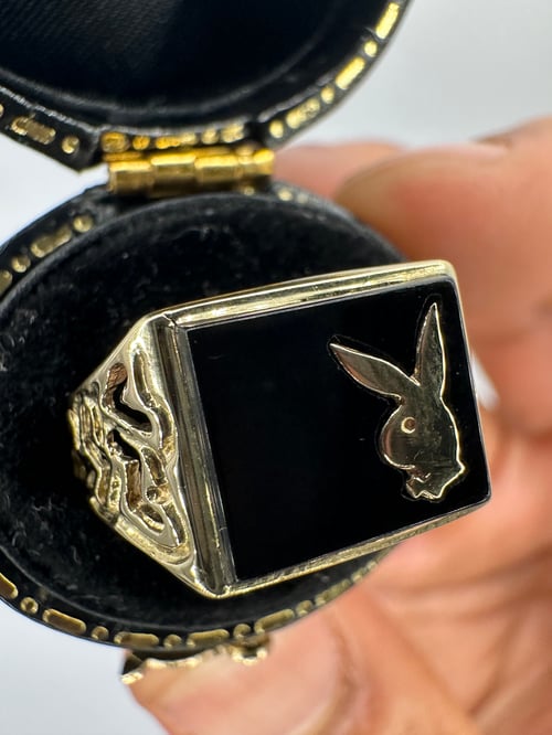 Image of Rare Solid 9K Gold Vintage Playboy Onyx Ring (Rectangular)