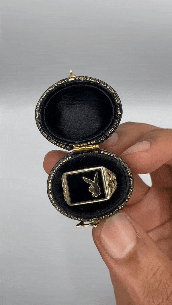 Image of Rare Solid 9K Gold Vintage Playboy Onyx Ring (Rectangular)