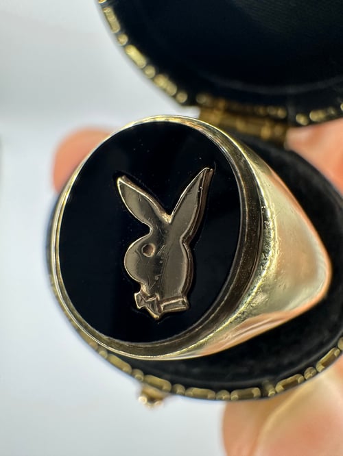 Image of 9K Gold Vintage 1980's Playboy Onyx Signet Ring (Oval)