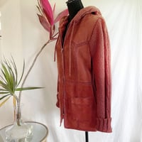 Image 3 of Vintage 1970s Suede Knit Cardigan Hoodie - M/L