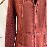 Image 4 of Vintage 1970s Suede Knit Cardigan Hoodie - M/L