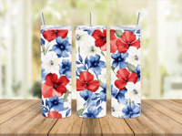 20oz Red White and Blue Flower Tumbler